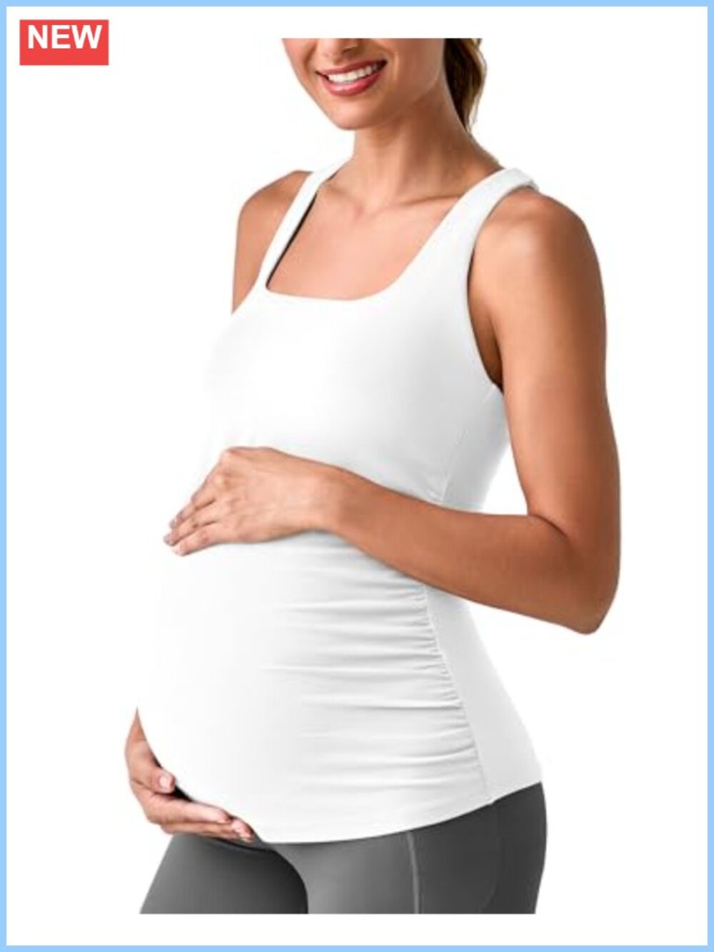 Maternity Tank Tops Removable Pads Built-in Bra Ruched Sides